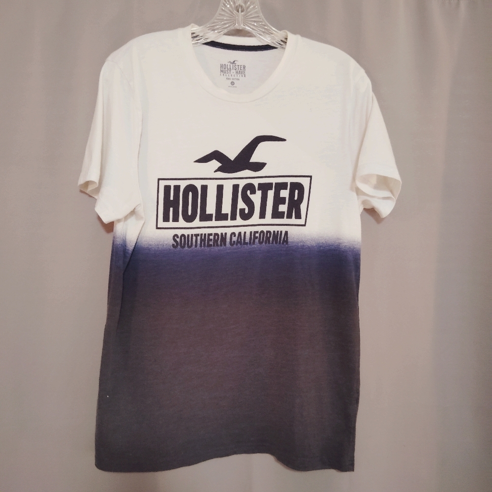 Hollister Must-Have Collection Blue & White T-Shirt w/ Ombre Logo – Men’s M